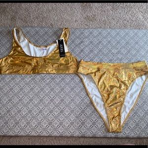 Gold Iridescent 2 Piece Rave Outfit/Swim suit